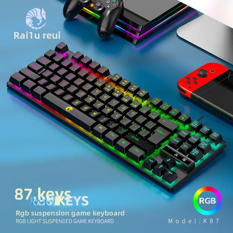 

Киберспортивная клавиатура, прочная механическая игровая клавиатура RGB Light RGB, эргономичный дизайн 87, подсветка, клавиатура для ноутбука