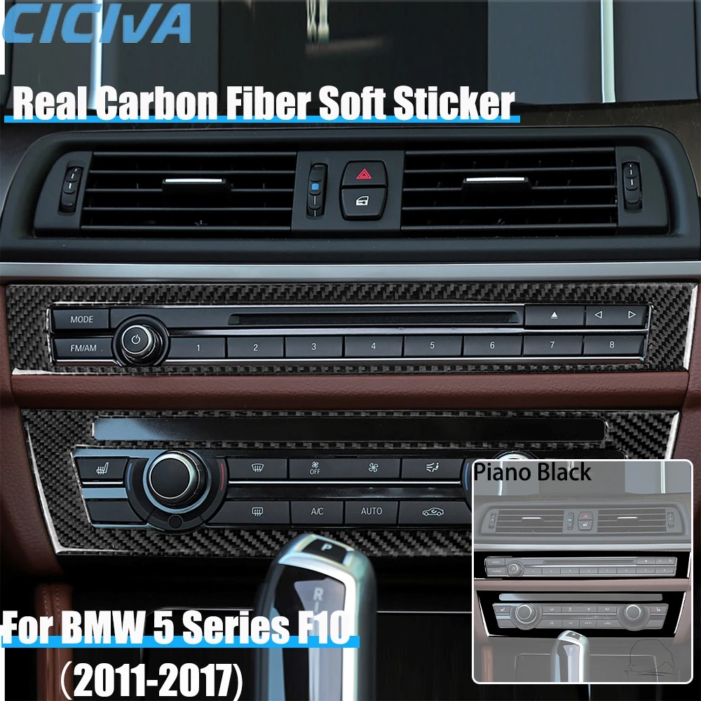 Real Carbon Fiber Car Accessories Center Console CD Cover Soft Sticker For BMW 5 Series F10 2011 2012 2013 2014 2015 2016 2017