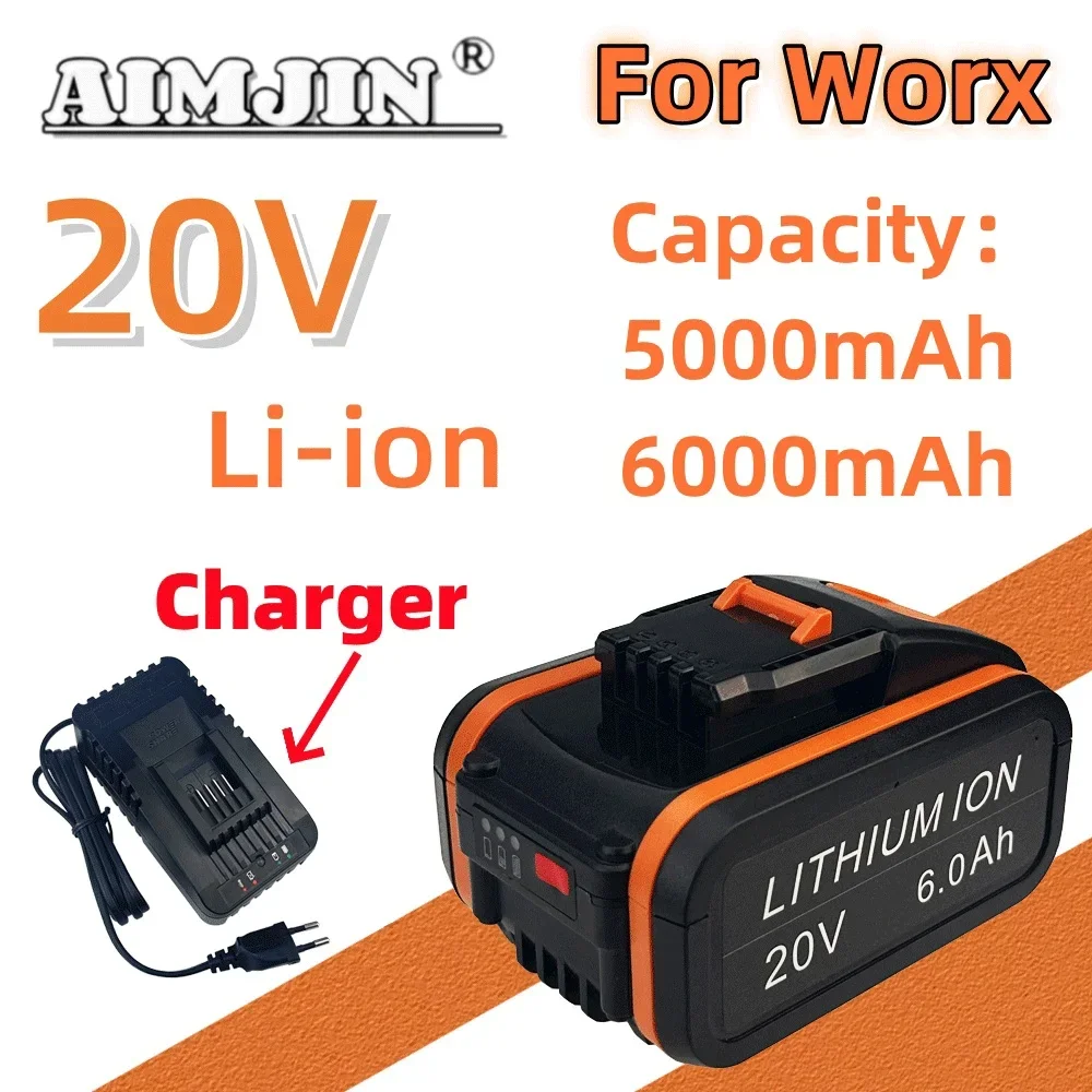 

New 20v 6.0Ah 20V For Worx WA3551.1 5.0Ah Li-ion Battery WA3553.2 WX390 WA3572 WX367 With charger