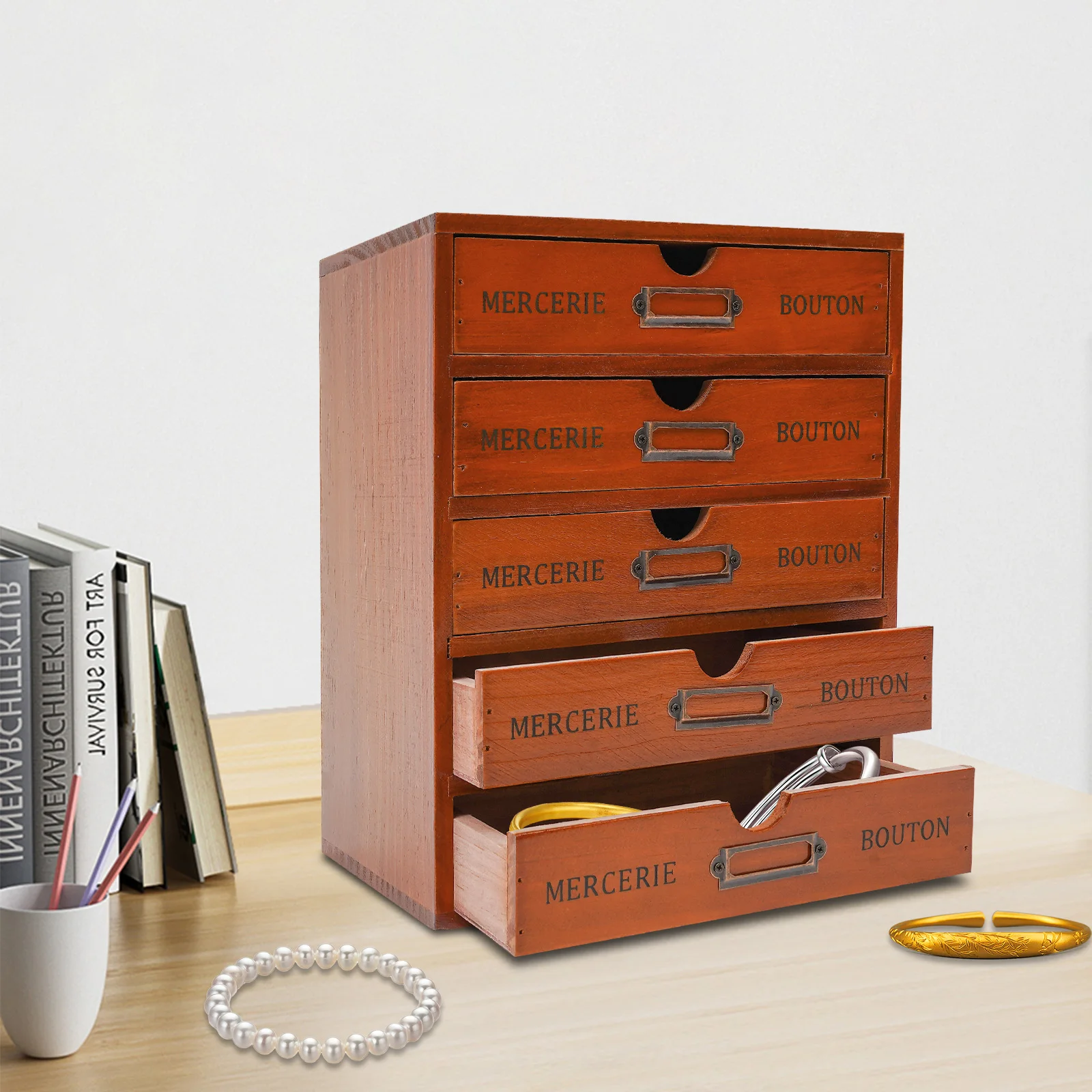 

Деревянный органайзер для стола с 5 ящиками, ящики для хранения, винтажная полка, ящик, прикроватная тумбочка