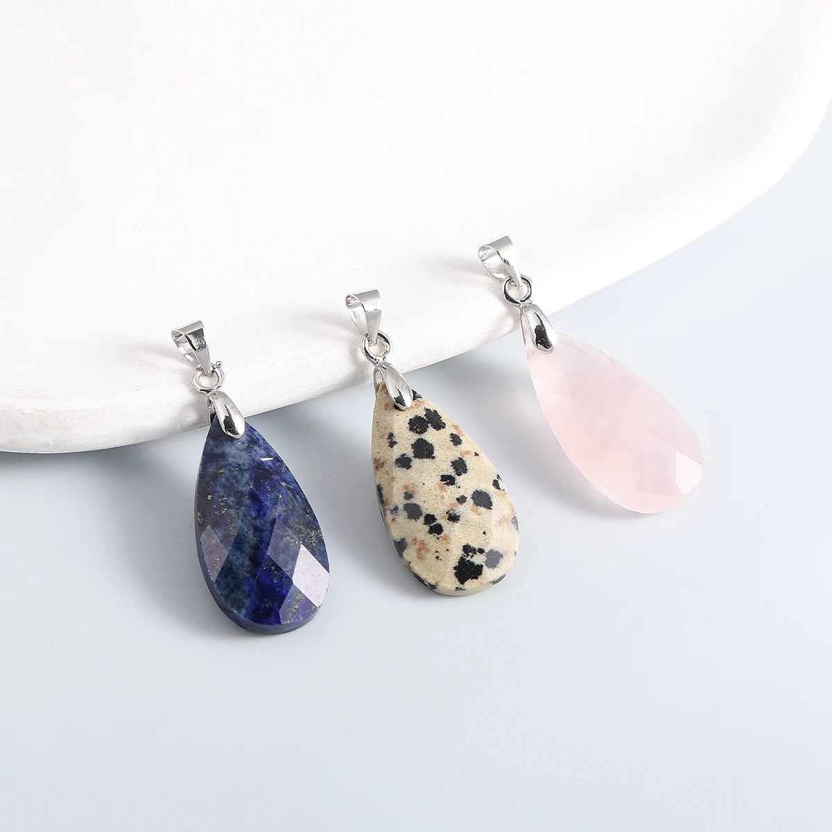 Natural stone faceted teardrop pendant Rose Quartz Elegant Fashion Charms Jewelry For DIY Making Necklace Earrings Accessories