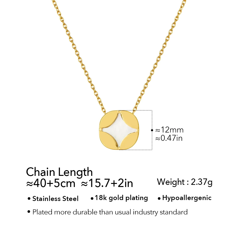 ENFASHION Geometry Mother Of Pearl Two Sided Pendant Necklace For Women's Para Mujer Stainless steel 18K Plated Gold Jewelry