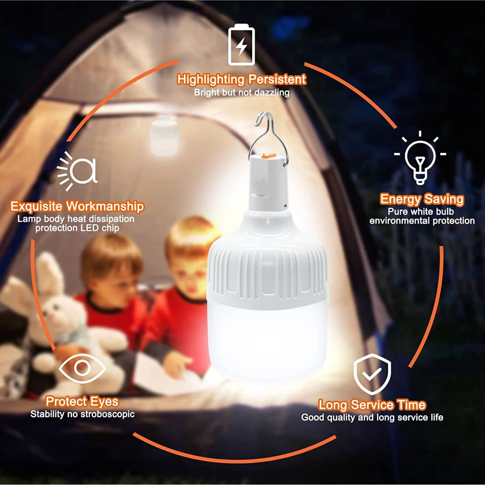 200W Camping Licht Usb Oplaadbare Led Lamp 5 Verlichting Modi Opknoping Tent Lichte Draagbare Emergency Lamp Voor Tuin Outdoor