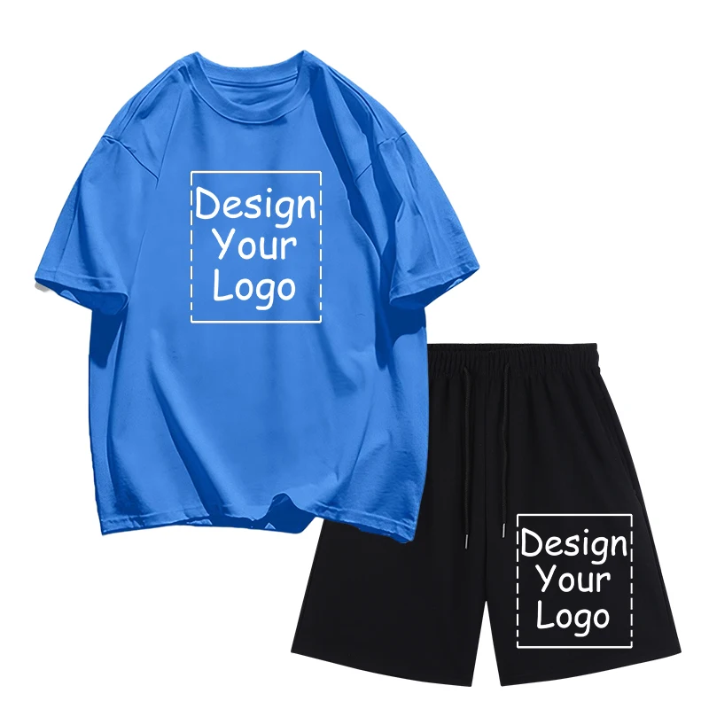 Summer Men Personalized Pattern Custom Comfy T-Shirts Set Casual S-3XL Cotton Short Sleeve Sport Gym Shorts Teamwork Clothing view 2