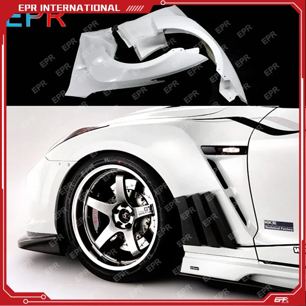 For Nissan GTR R35 2013 Ver Varis FRP Glass Fiber Front Fender with Carbon Louver Fin (6 fins,side maker use F51 Fuga) For GTR