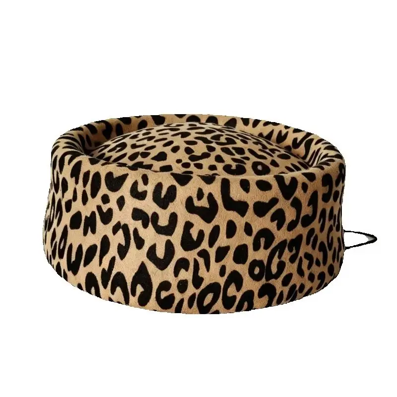 Polyester Leopardenmuster Stewardess-Hut Elegante Damen-Baskenmütze Französische Retro Mini-Hut Pillbox-Hut
