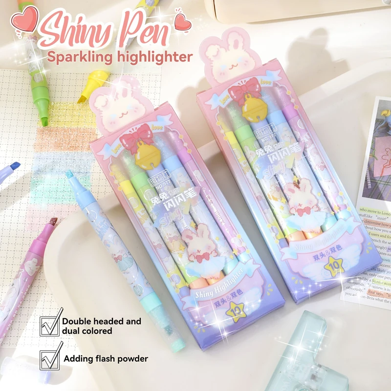 10 Colors Aesthetic Star Glitter Highlighters Shiny Scrapbook Doodle Pens Notebook Highlight Markers Pen Kawaii Kids Stationery