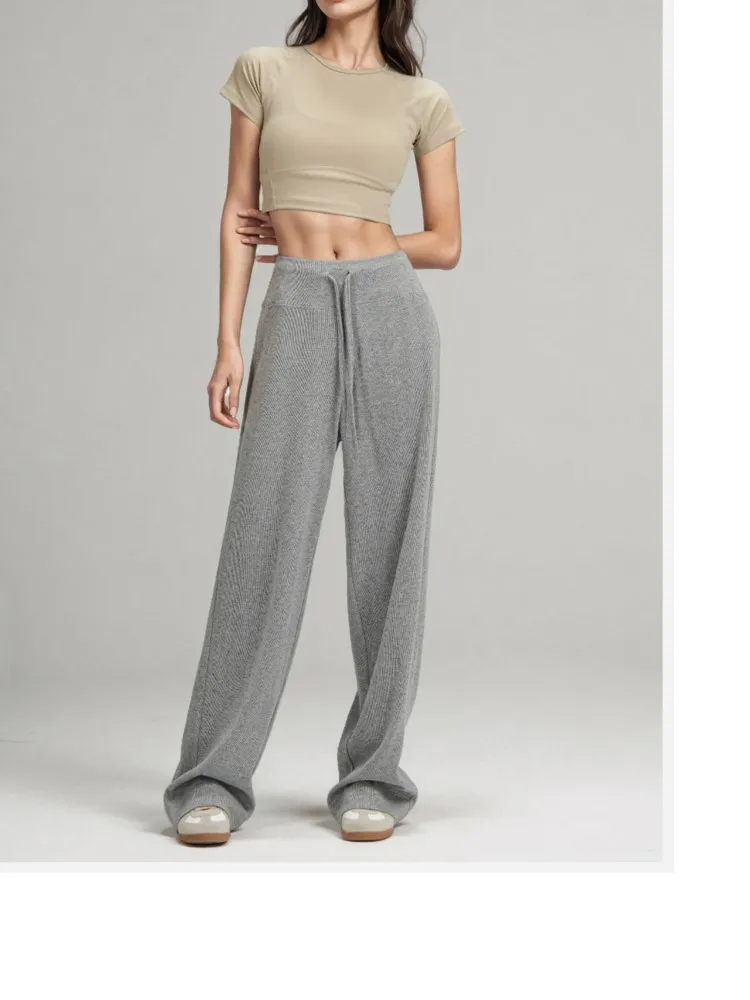 

2025 Loose Pants Simple Style Pantalones Woman Clothing Solid Color Pantalon Femmes Knitted All-match Casual Commuting Homewear