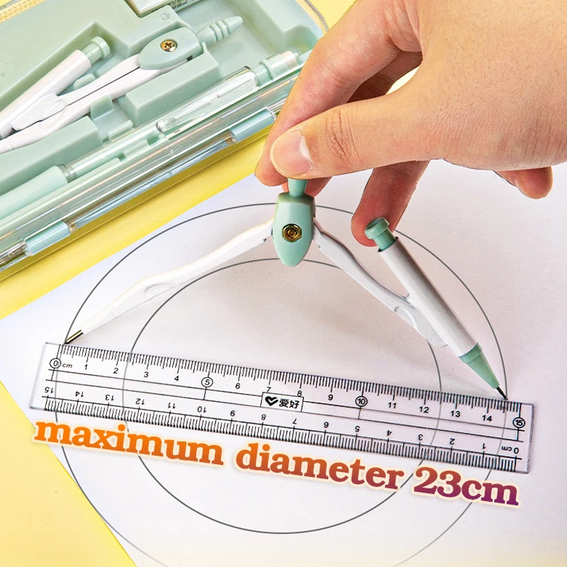Ensemble de boussole de règle de dessin pour étudiants, rapporteur de règle, recharge de gomme et boîte de rangement, accessoires de mathématiques,