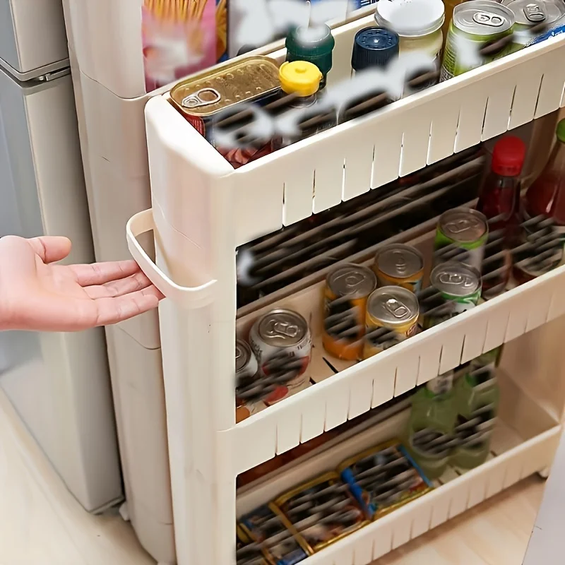 

1pc Super Narrow Refrigerator Edge Gap Organizer Cabinet - Free-standing Trolley Cart for Bathroom and Living Room Storage