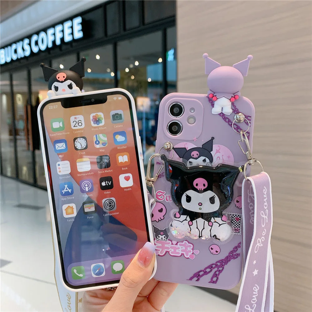 Sanrio Kuromi 3D Cartoon Phone Cases For iPhone 15 14 13 12 11 Pro Max XR XS MAX 8 X 7 Anti-drop Soft Silicone Cover Y2k Girls