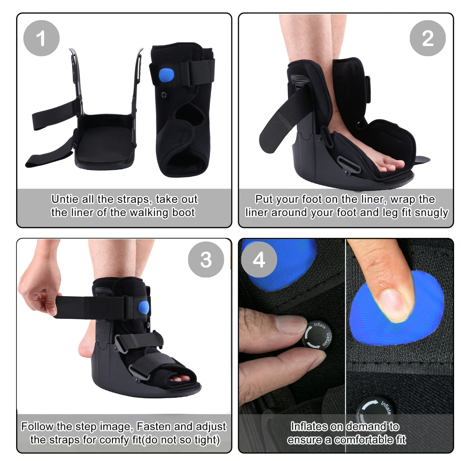 Short Air Walking Fracture Boot, Medical Inflatable Orthotic Boot for Broken Foot Fractures Sprains and Ankle Injuries