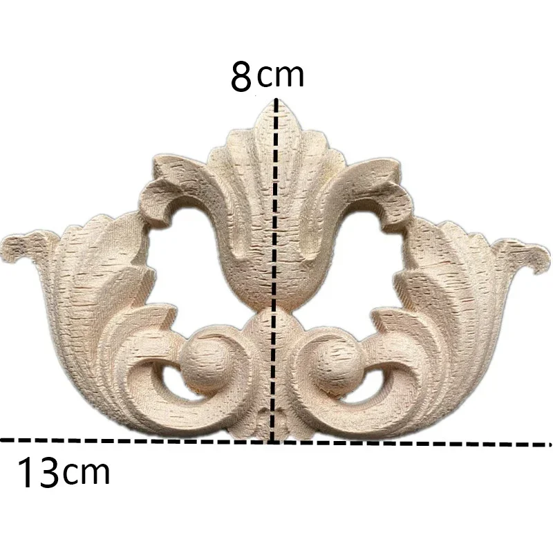 2PCS 13cm Rectangle Carving Natural Wood Appliques for Furniture Cabinet Unpainted Wooden Mouldings Decal Vintage Decoration
