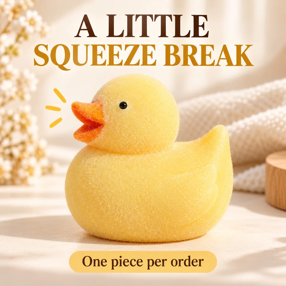 Duck Squishy Squeeze Toy Yellow Flocked TPR with Orange Beak Soft Fuzzy Animal Desk Fidget Gift for Teens Adults Single Piece