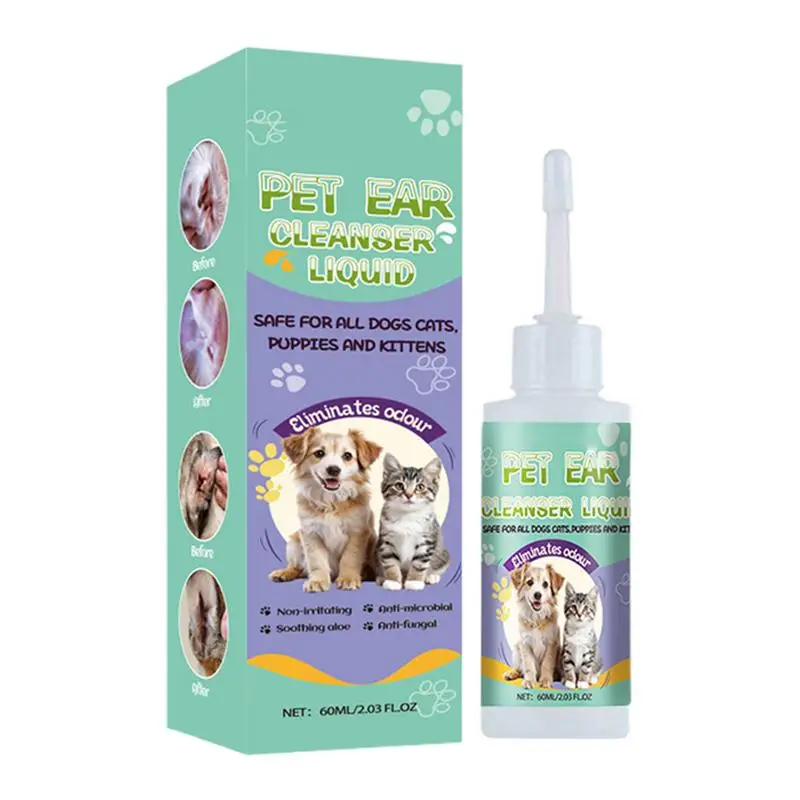 Ear Cleaner For Dogs Pet Ear Cleanser 60ml Dog Ear Wash Liquid Medicated Ear Drops For Dogs Dog Ear Drops For Itching Cat Dog