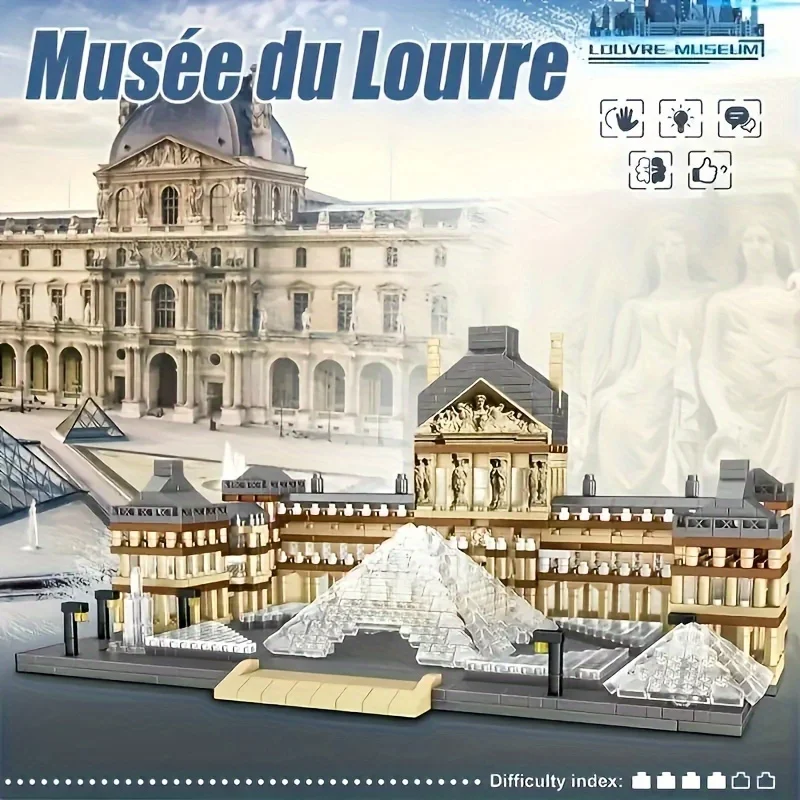 

Louvre Replica 3377pcs Building Blocks - Educational DIY castle Model Kit for Adults | 3D Puzzle | Collector's Display Set