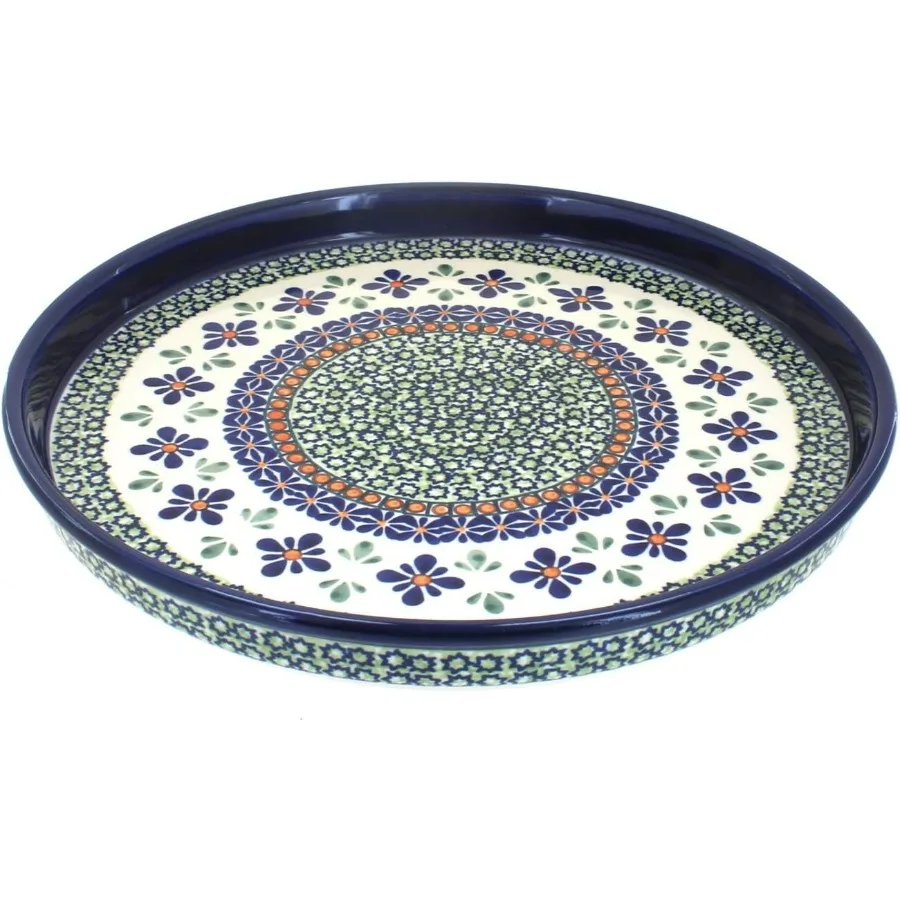 

Polish Pottery - Green Mosaic Flower Torte Plate - 9.5" Diameter - Ceramic Baking Dish, For Pies, Quiches & Desserts