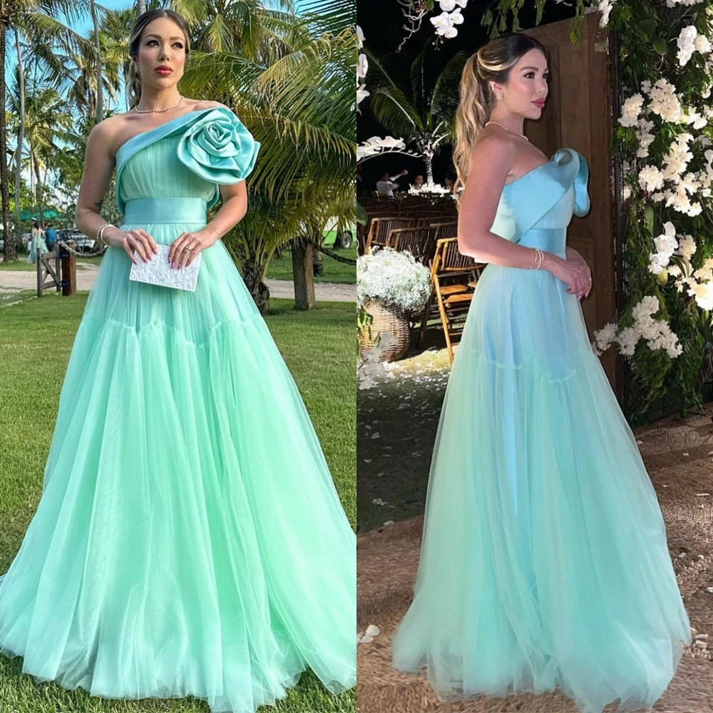 

Oisslec One-shoulder Ball Gown Sweep/Brush Prom Dresses Flower Net/Tulle Formal Occasion Gown robe pour cérémonie de mariage