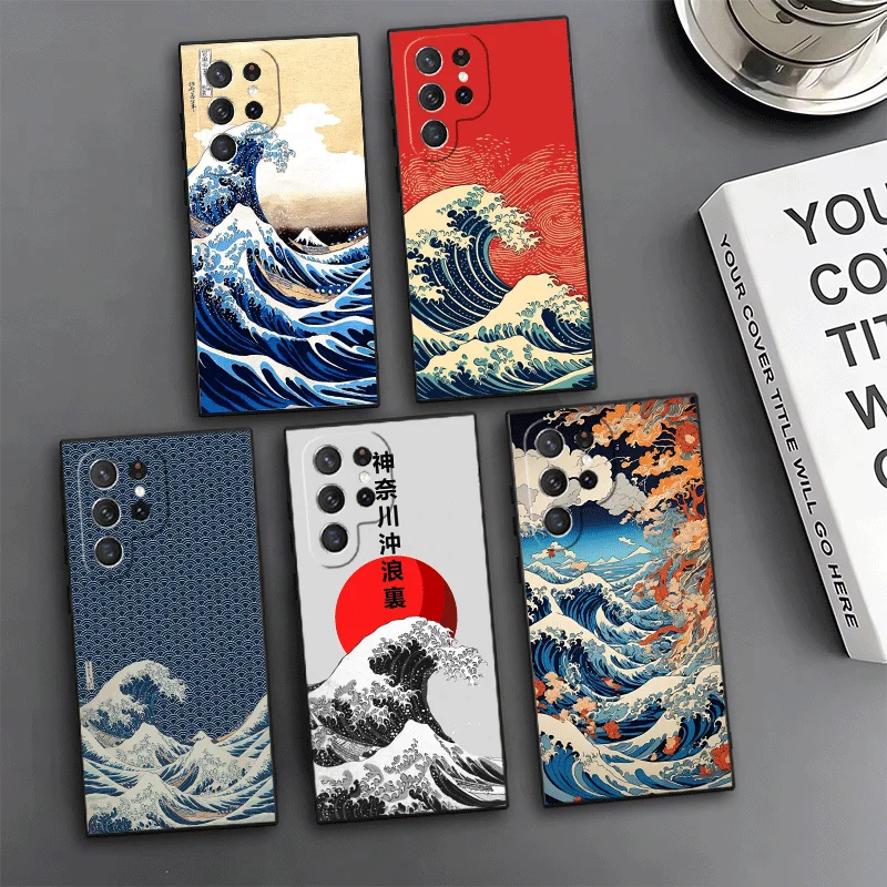 Japanese Wave Kanagawa Surfing Phone Case For Samsung Galaxy S24 S25 S26 Ultra S23 Plus S22 S21 FE S20 + Edge Pattern Customized