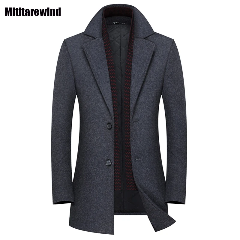 

Classic Winter Long Coat for Men Commute Causal Woolen Coat Fashion Detachable Scarf Thicken Wool Blends Coat Simple Warm Jacket