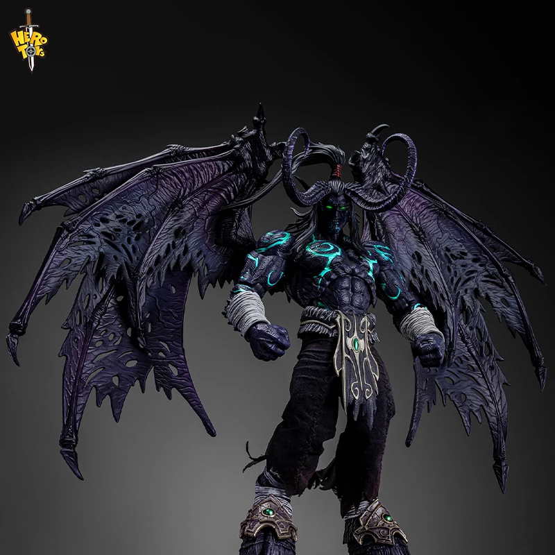 24Cm Hero Toys World of Warcraft Wow Illidan Stormrage Limited Black Demonized Version Action Figure Garage Kit Model Toys Gift