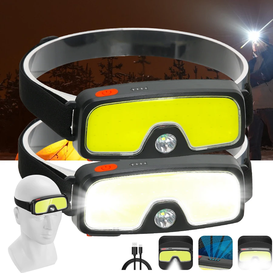 COB Portable LED Headlights Outdoor Headlight Built in Battery USB Rechargeable Head Lamp Camping Fishing Climbing Lantern