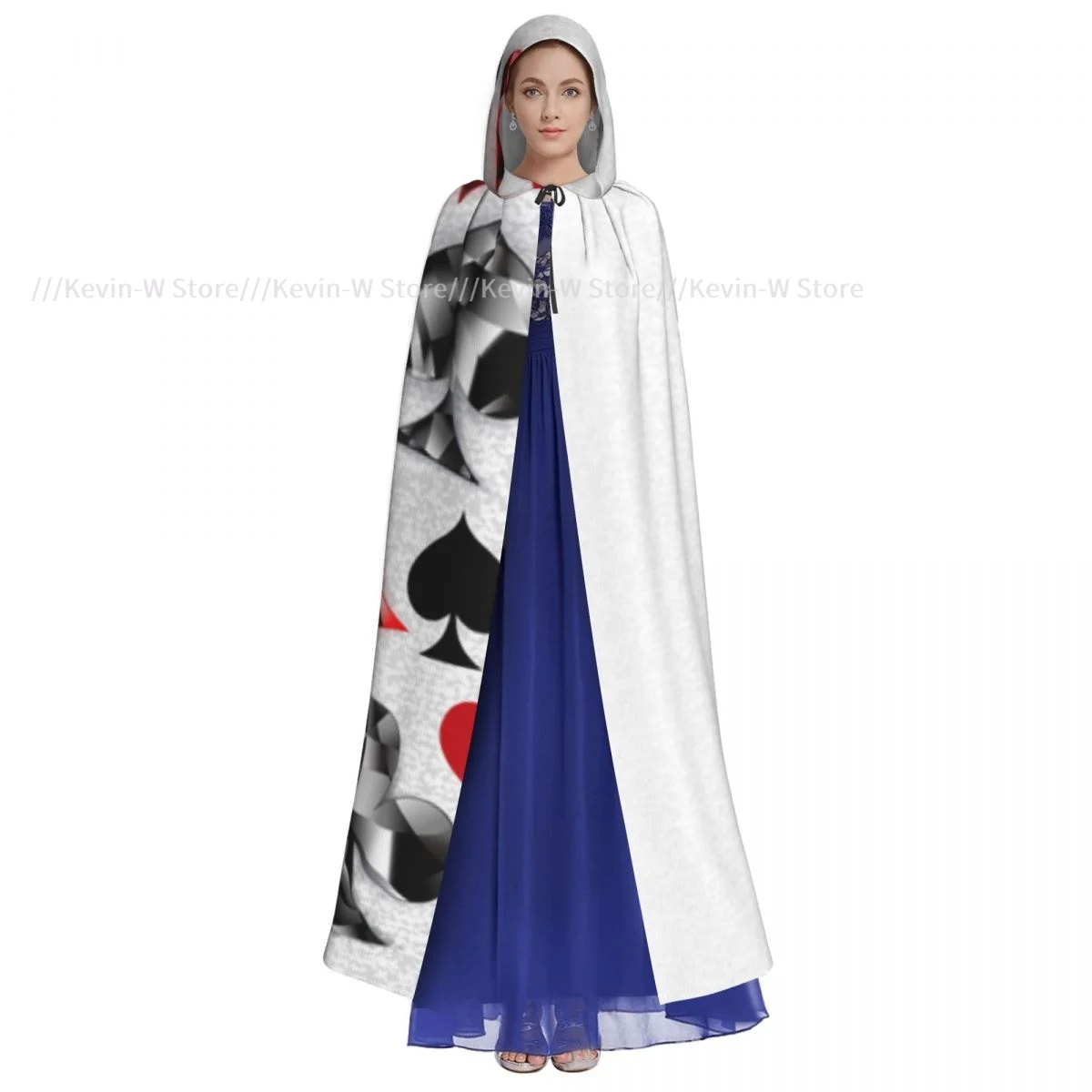 Unisex Adult Polygonal Playing Cards Cloak with Hood Long Witch Costume Cosplay