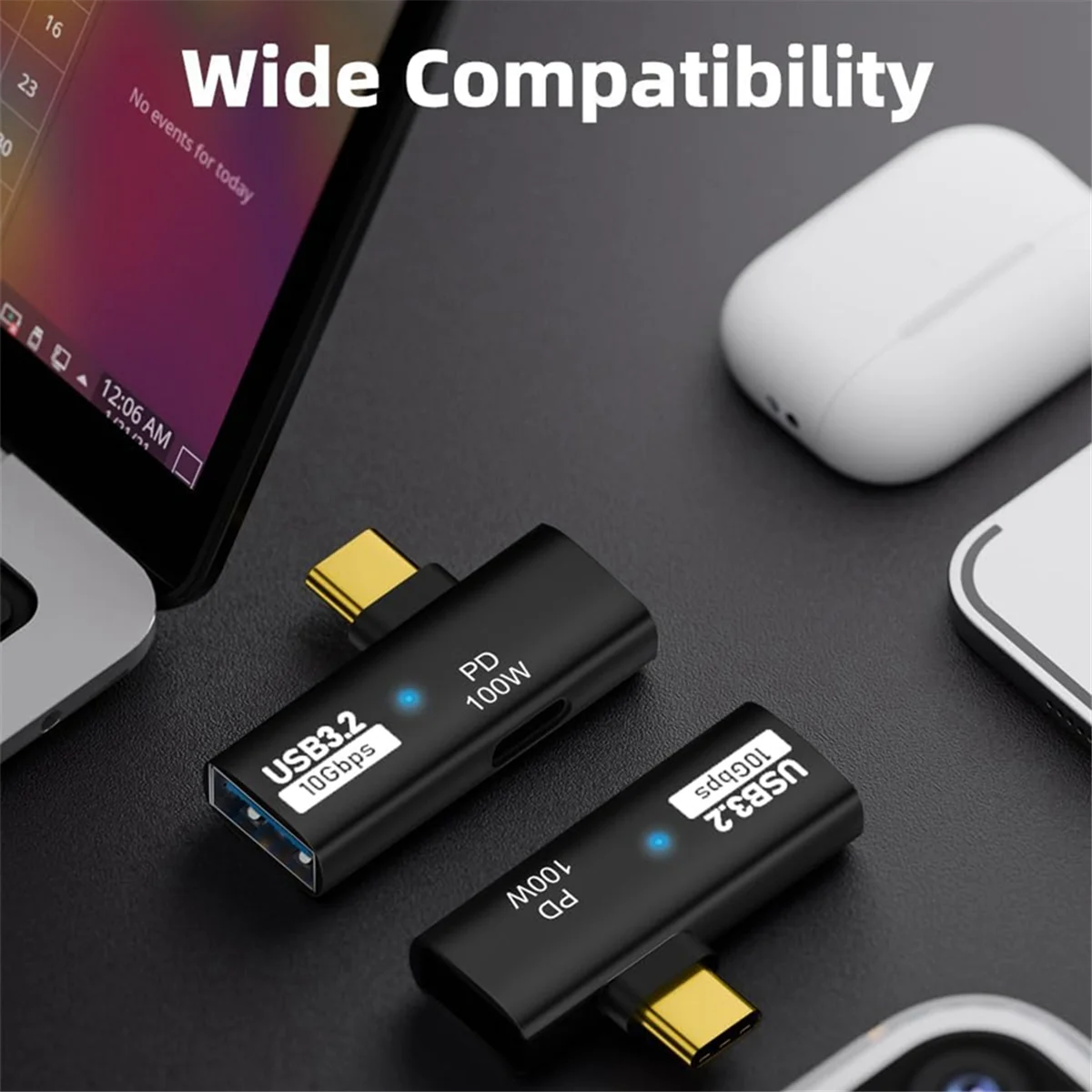 Adaptor USB C ke USB 3.2 2-In-1 dengan Port pengisian daya 100W, konverter Thunderbolt 4/3 OTG untuk Rog Ally, untuk dek uap, HITAM