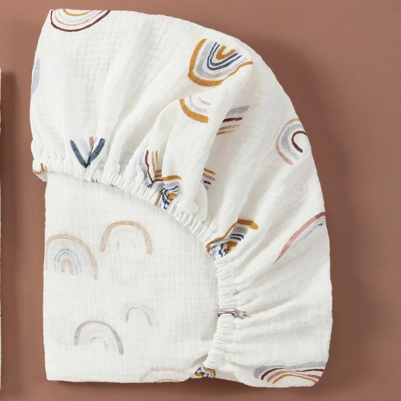 Lenzuolo con angoli per neonato in mussola di cotone morbido e traspirante Lenzuolo piatto per culla per neonato in tinta unita universale