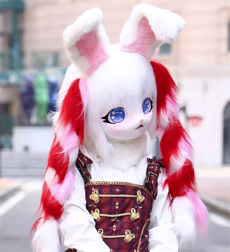 Tête en fourrure lapin poupée Animal Cosplay Costume enfant cadeau Fursuit tête Kigurumi Kig masque en fourrure Cosplay Costume