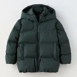 Children's cotton jacket 2024 winter new plush and thickened down jacket for boys and girls solid color hooded bread jacket coat