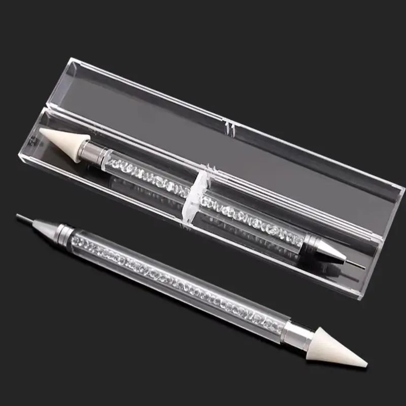 1pc Transparent Plastic Rectangular Pen Box Woman Makeup Pencil Tool Crystal Rhinestone Box Gift Package