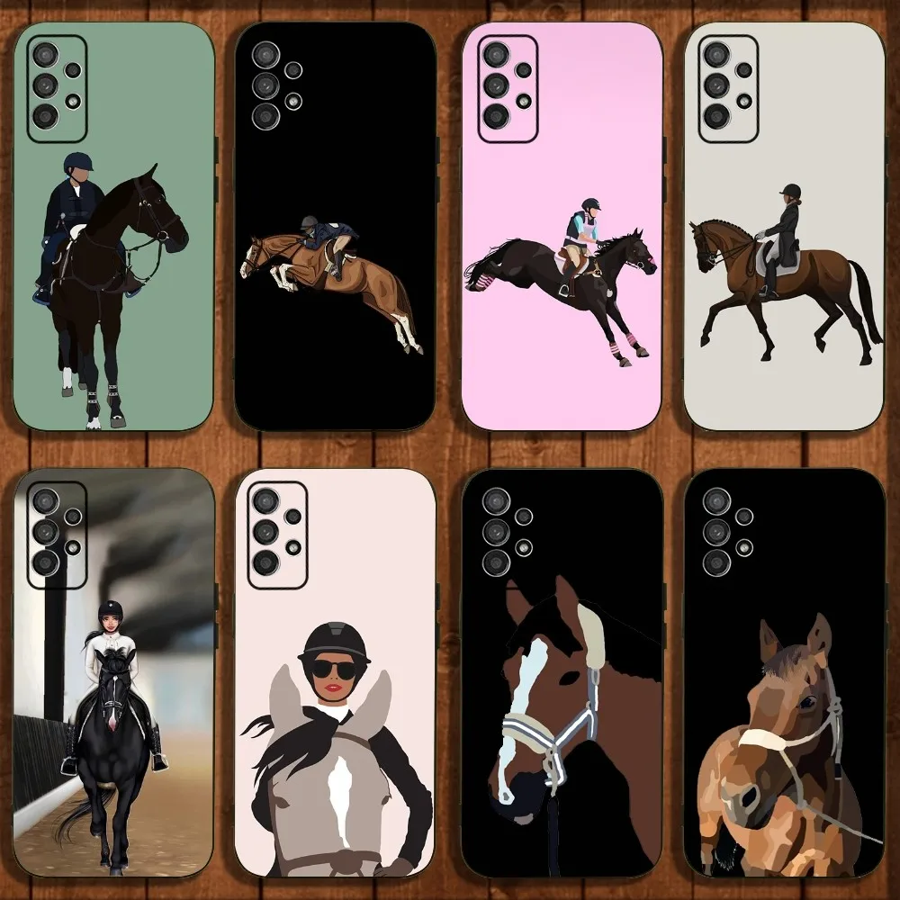 Competition Equestrian Horse Phone Case For Samsung Galaxy A13,A21s,A22,A31,A32,A52,A53,A71,A80,A91 Soft Black Cover