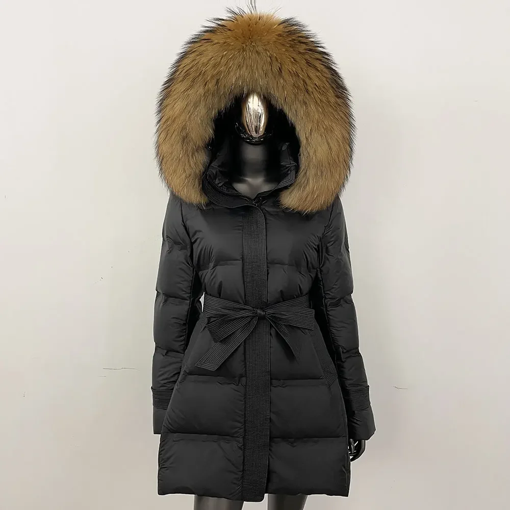 

Lady Real Raccoon Fur Puffer Jacket Warm Natural Fox Fur Coat Female 2025 New Winter Thick White Duck Down Jacket Office Women