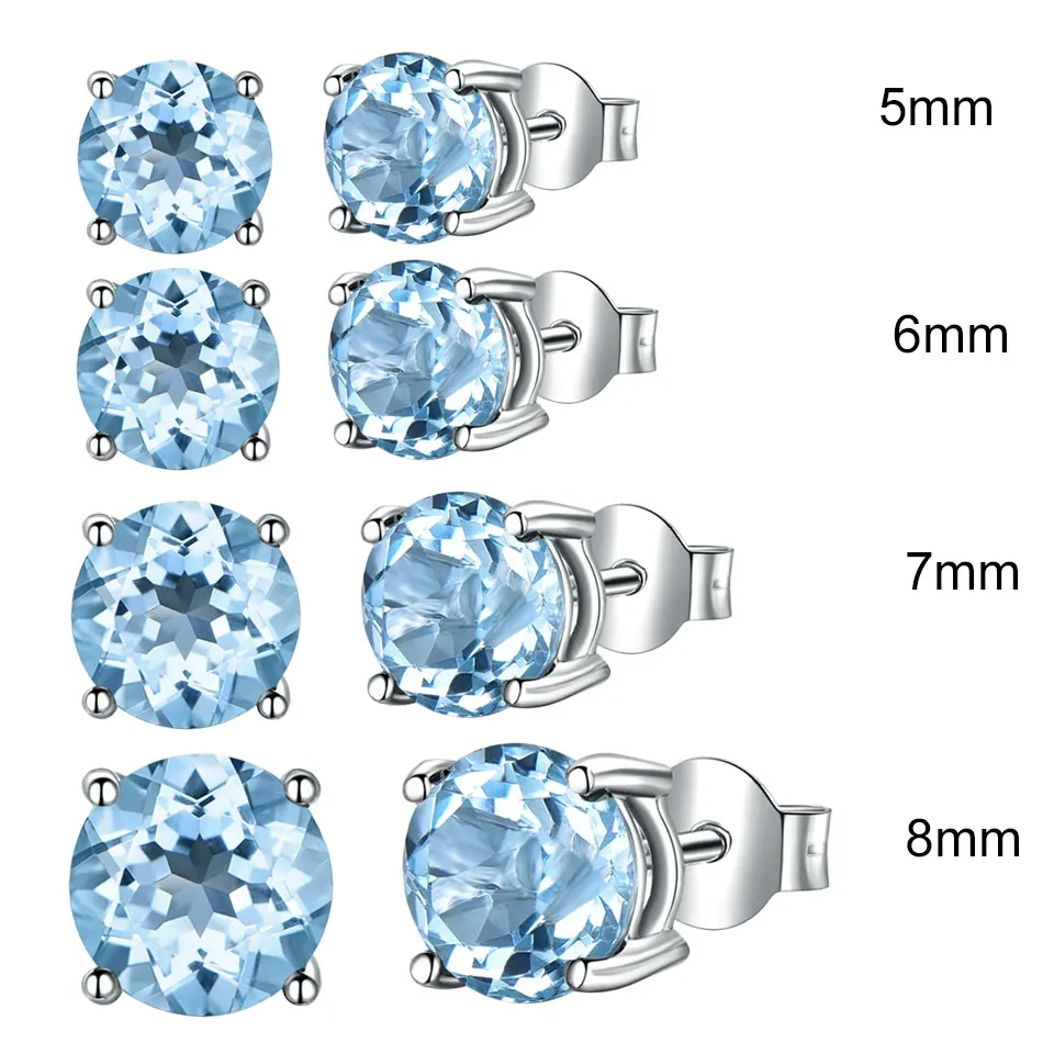 

Nano Sky Blue Earrings 5mm-8mm Stud Earring Elegant Woman's Earring Engagement Birthday Gift New