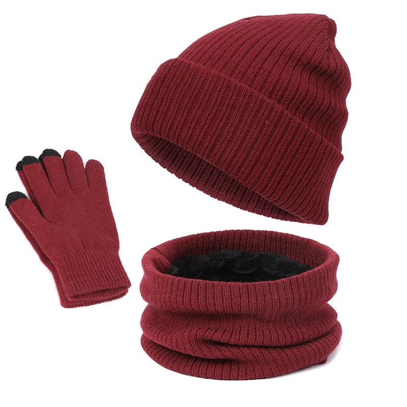 Men Plus Velvet Scarf Hat Glove Sets Warm Hats Touch Screen Gloves Hat Beanie Women Gloves Set Beanies Gorras Hombre Bonnet Caps