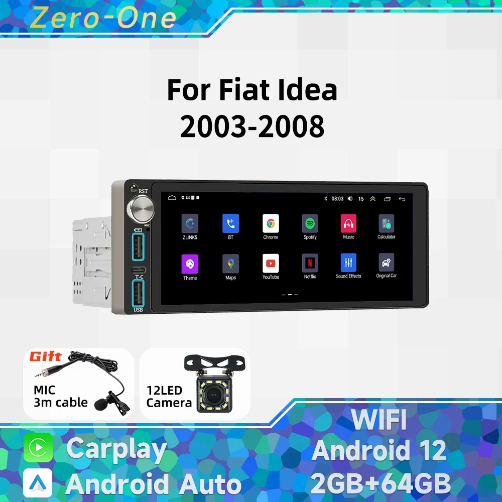 

Carplay Autoradio 1Din Radio Android Car Multimedia for Fiat Idea 2003-2008 6.86" Screen Stereo Head Unit GPS Navigation BT WIFI