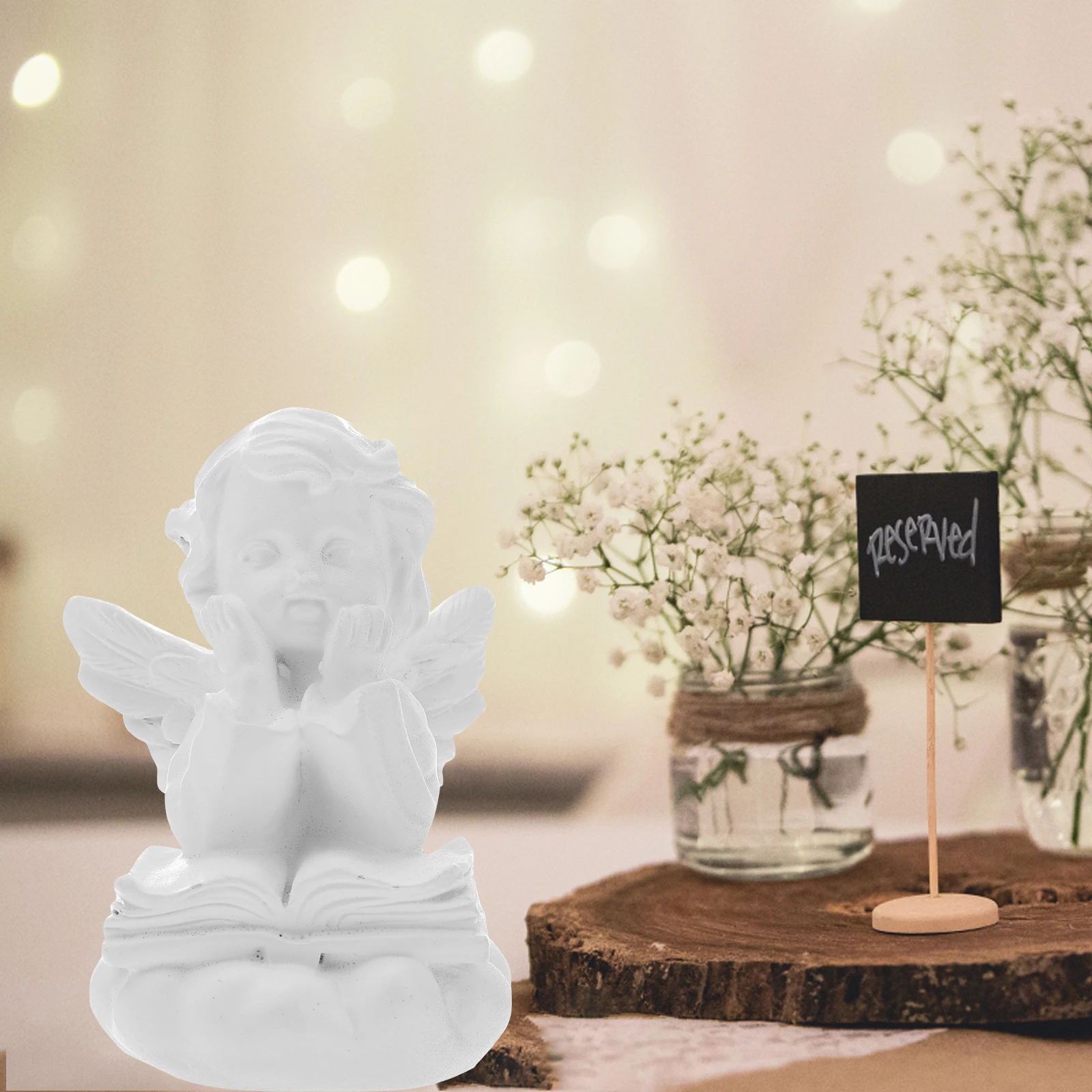

Angel Sculpture Decor White Resin Figure Statue Garden nament Home Desktop Photo Prop Durability Visual Enjoyment