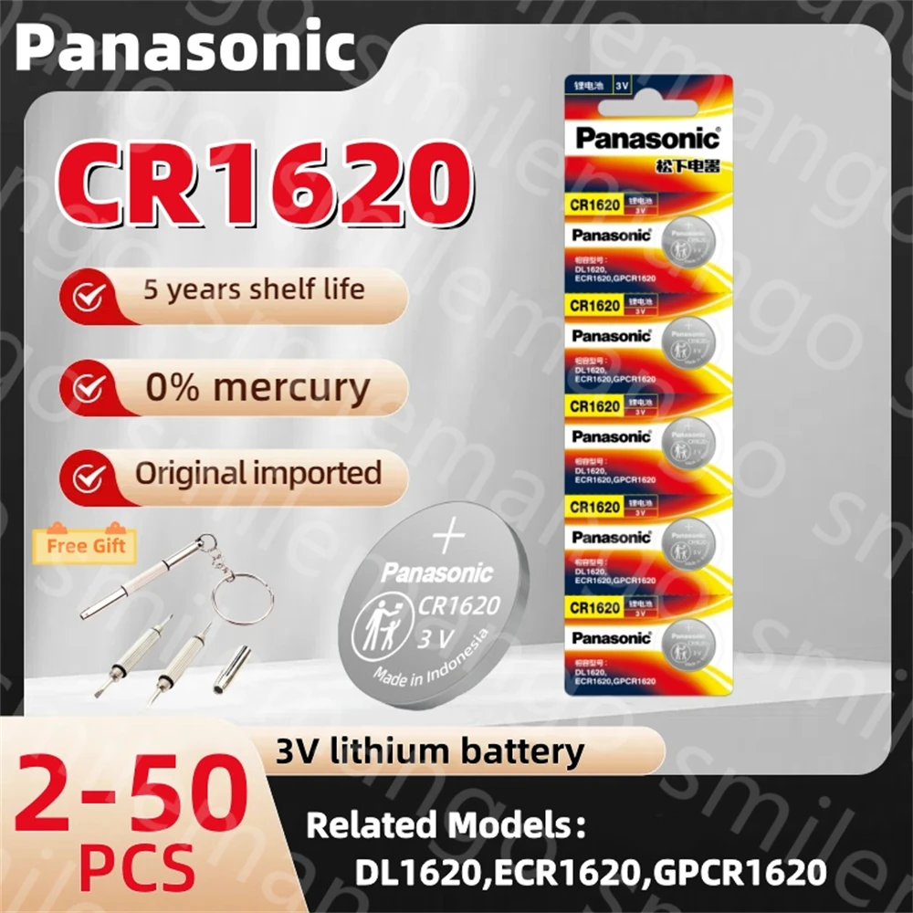 Original Panasonic  3V CR1620 ECR1620 DL1620 Button Batteries Cell Coin Lithium Battery For Watch Electronic Toy Calculators