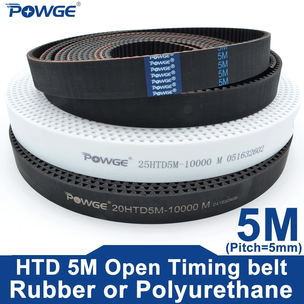 POWGE 50Meters PU HTD 5M Open Synchronous Timing belt Width 9-50mm Neoprene Rubber fiberglass Polyurethane steel HTD5M pulley