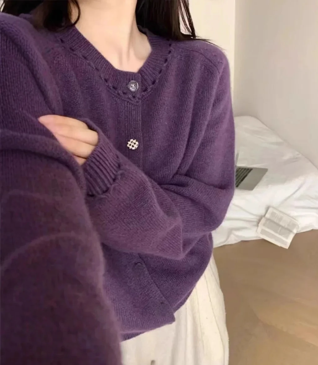 

Grey Knitted Open Cardigan Women's Loose Fit Short Style Versatile Sweater Outerwear Top