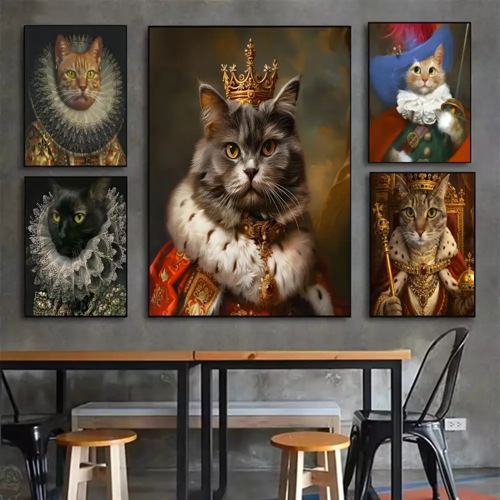 R-Renaissance Royal Cat Funny Poster Poster Self-adhesive Waterproof Sticker Dormitory Restaurant Wall Decor