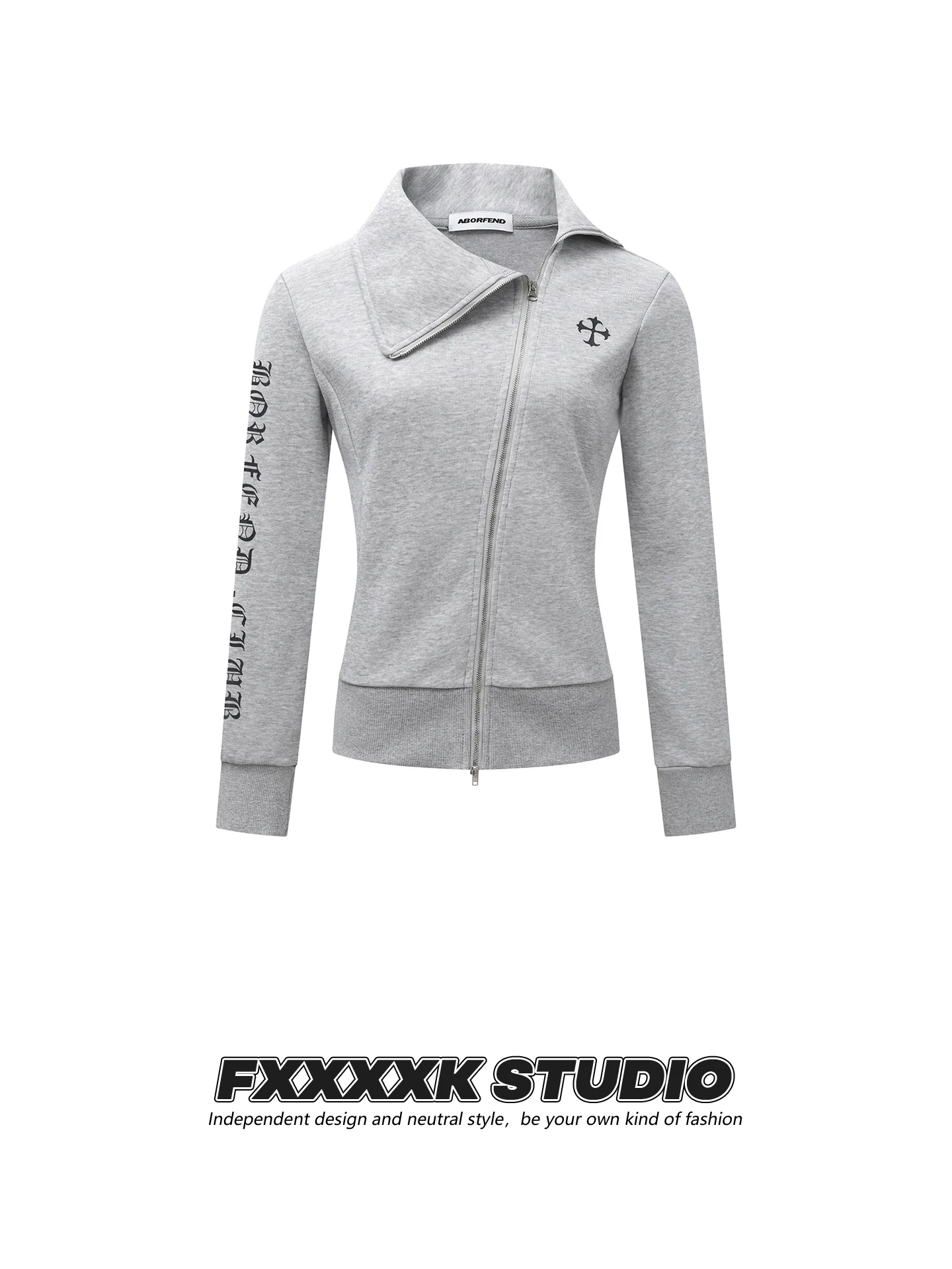 

Оригинальный свитшот FXK American Gothic Cross с асимметричной молнией и высоким воротником, осенний универсальный стильный женский топ в уличном стиле