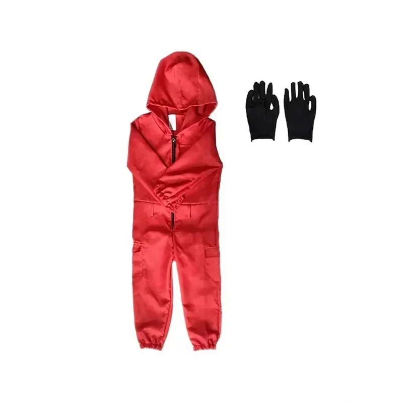 كالاماري لعبة الحرس تأثيري حلي بذلة حمراء الزي الكبار الاطفال المراهقين رياضية مقنعين عموما حزام قفازات مجموعة هالوين