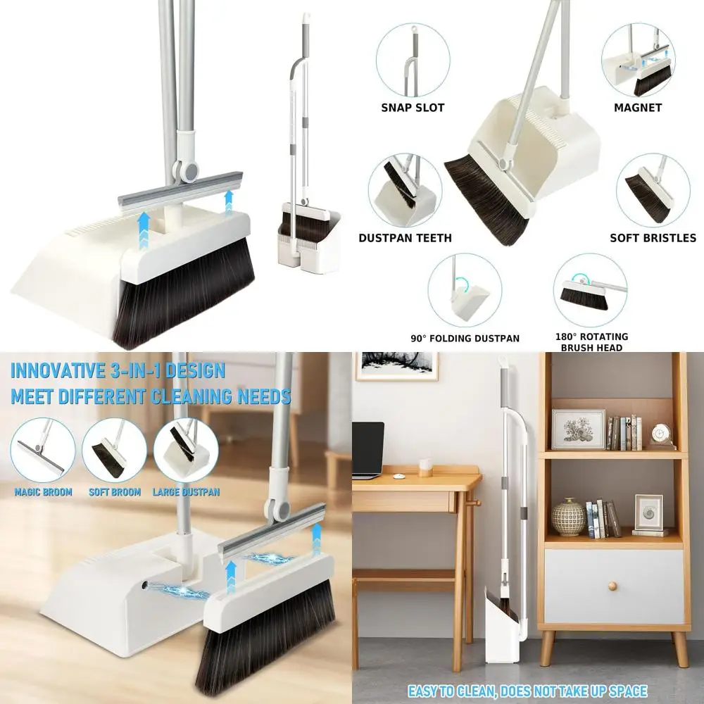 

All-in-One Magnetic Broom and Dustpan Set, Silicone Broom with Self-Cleaning Teeth, Ideal for Home, Kitchen, Office, and Pet Hai