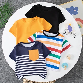 4-piece Children's Spring And Summer New Item 4Y-12Y Multi Size Brother Outfit Short Sleeved Fashionable Mixed Color Boy's T-shi