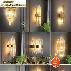 Lampade da parete a LED in cristallo di lusso per soggiorno, sala, foyer, hotel, interni, decorazioni artistiche per la casa, applique da parete, luci da comodino in oro