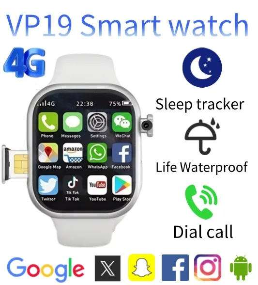 

VP19 New Smartwatch Android IOS Supported 4G Full Network WiFi Independent SIM Card Rotating Camera GPS Google Play