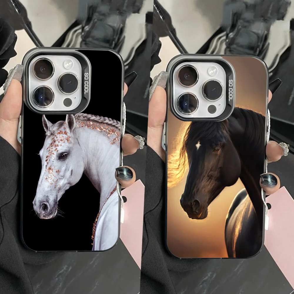 

Horse Animal Phone Case For iPhone 16,15,14,13,12,11,Pro,Max,Plus,Mini,XS,SE Anti Fall Black Matte Hard Bumper