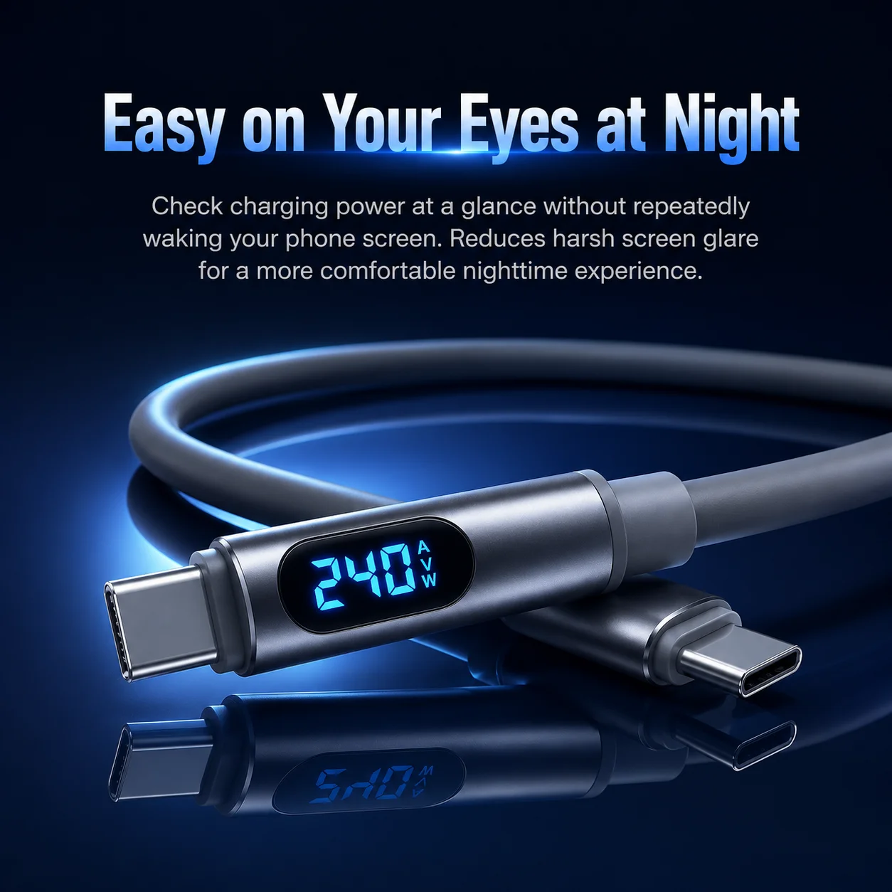 240W LED Digital Display USB C to USB C Fast Charging Cable, Soft Silicone Type C Charger Cord 480Mbps for Laptop Phone Tablet